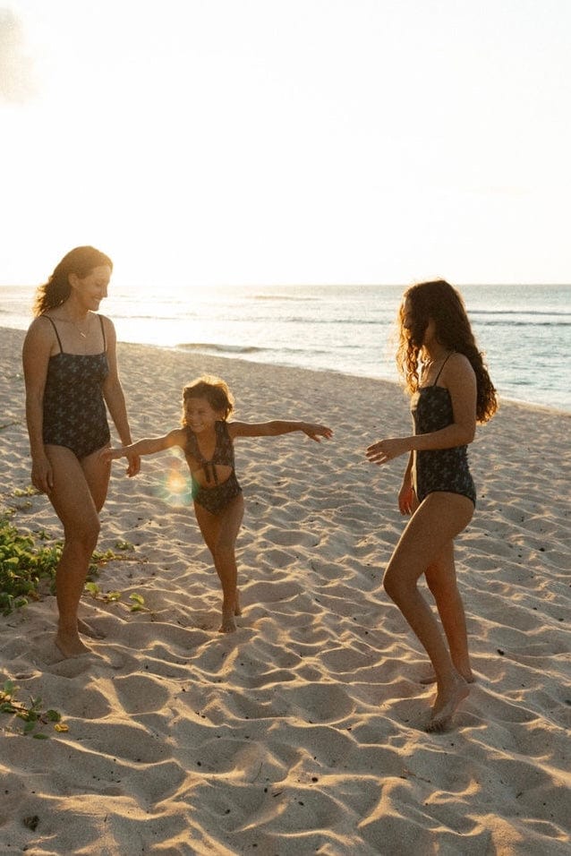 Girl's Cutout One Piece In Black Breadfruit Bandana