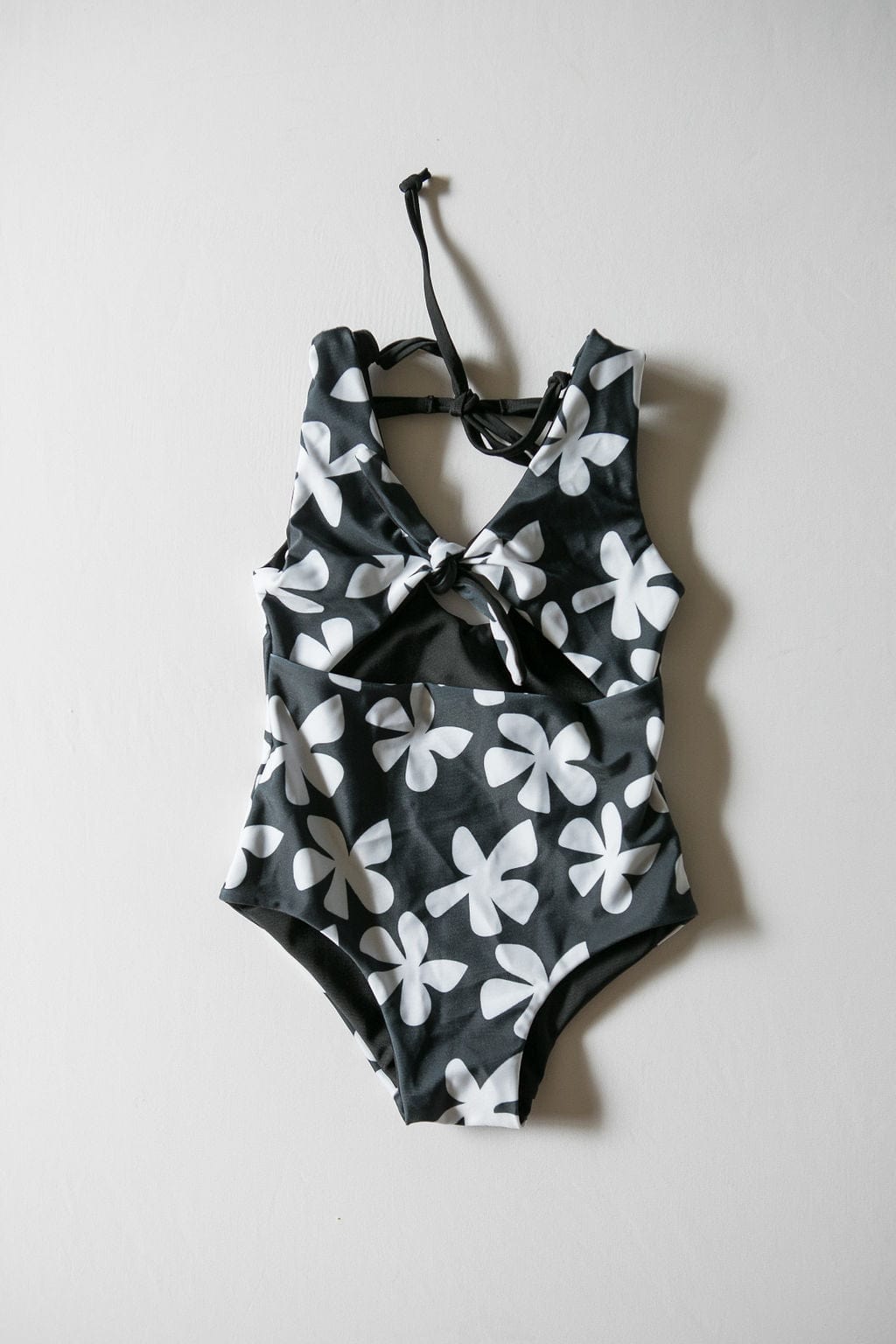 Girl's Cutout One Piece In Black Plumeria