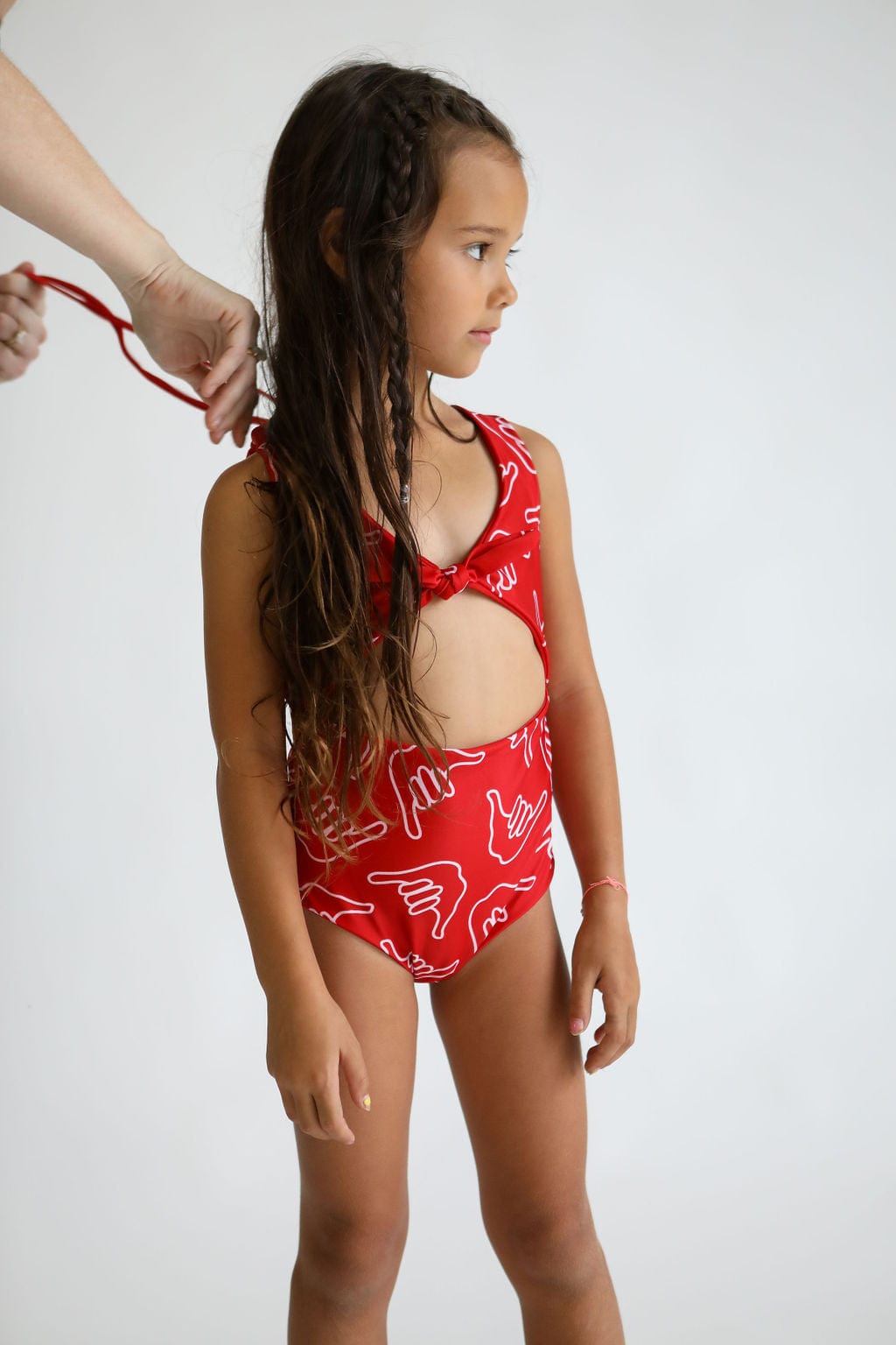 Girl's Cutout One Piece In Red Shaka