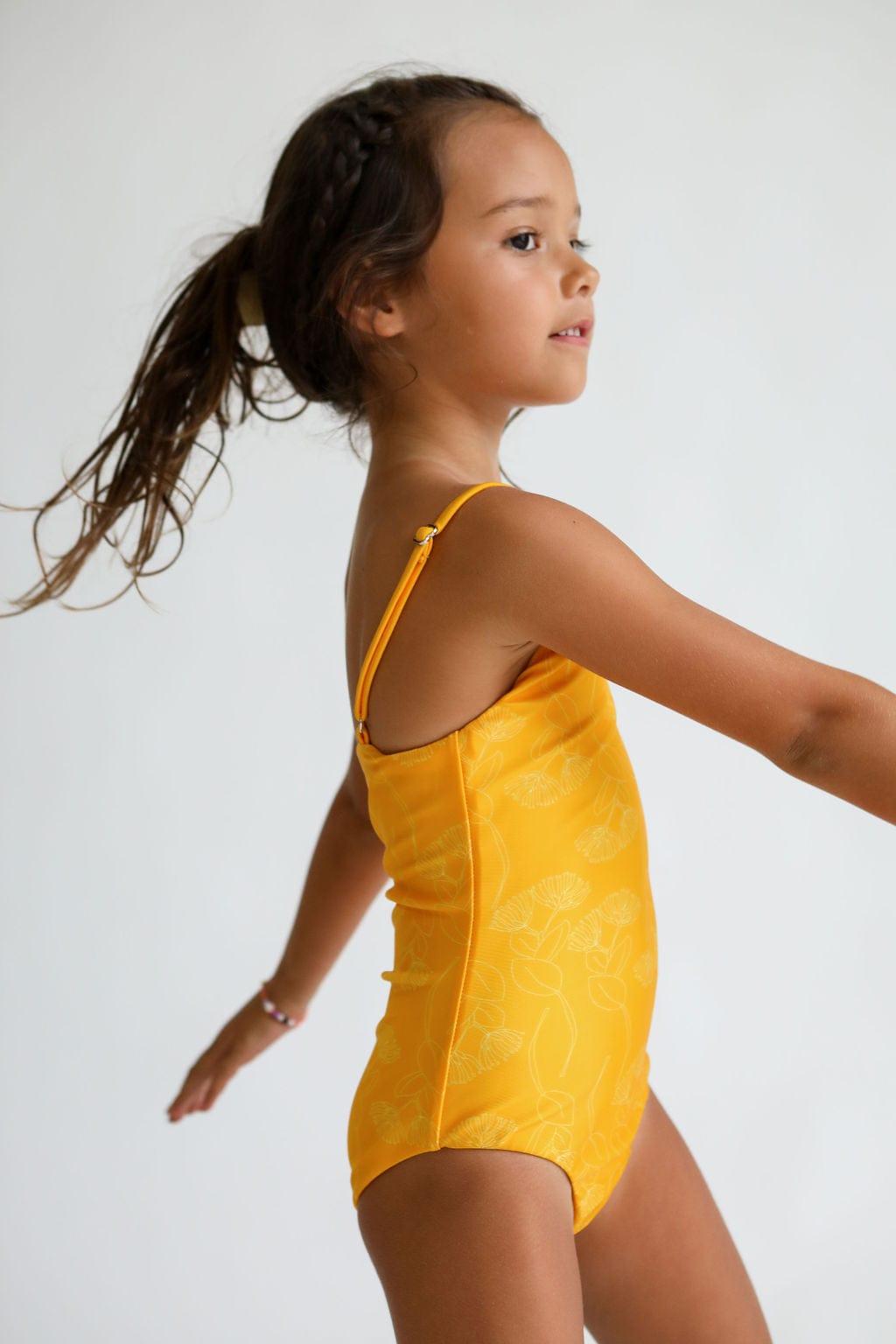 Girl's Strappy One Piece In Yellow Ohia Print