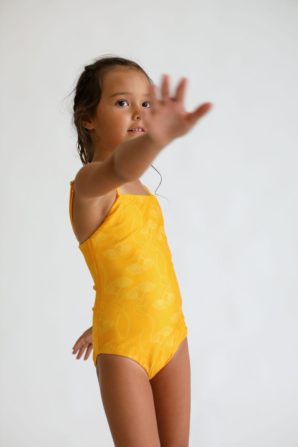 Girl's Strappy One Piece In Yellow Ohia Print