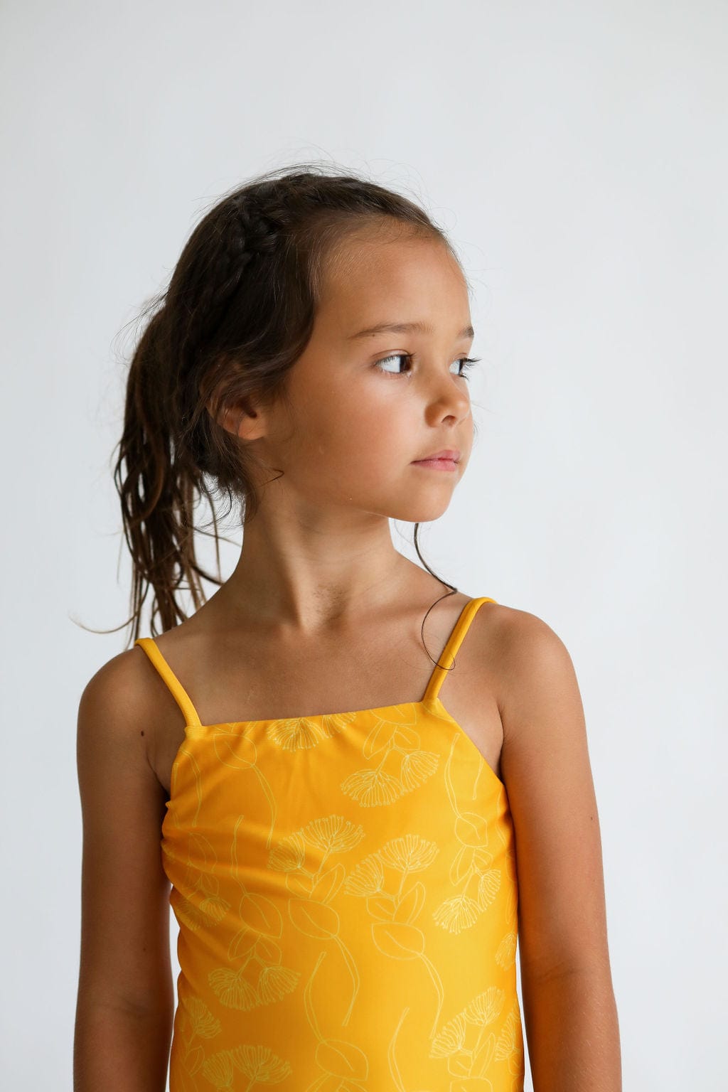 Girl's Strappy One Piece In Yellow Ohia Print