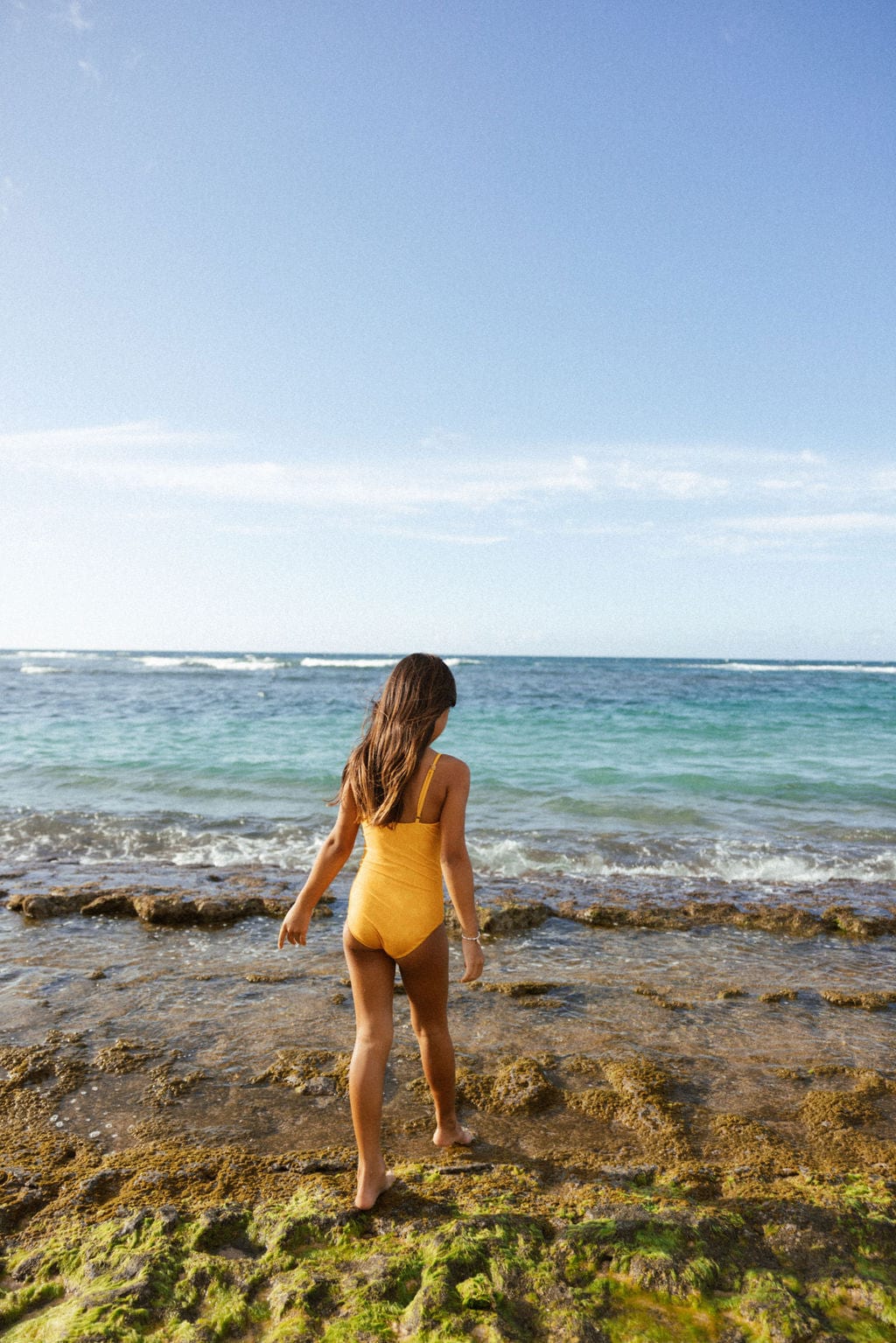 Girl's Strappy One Piece In Yellow Ohia Print