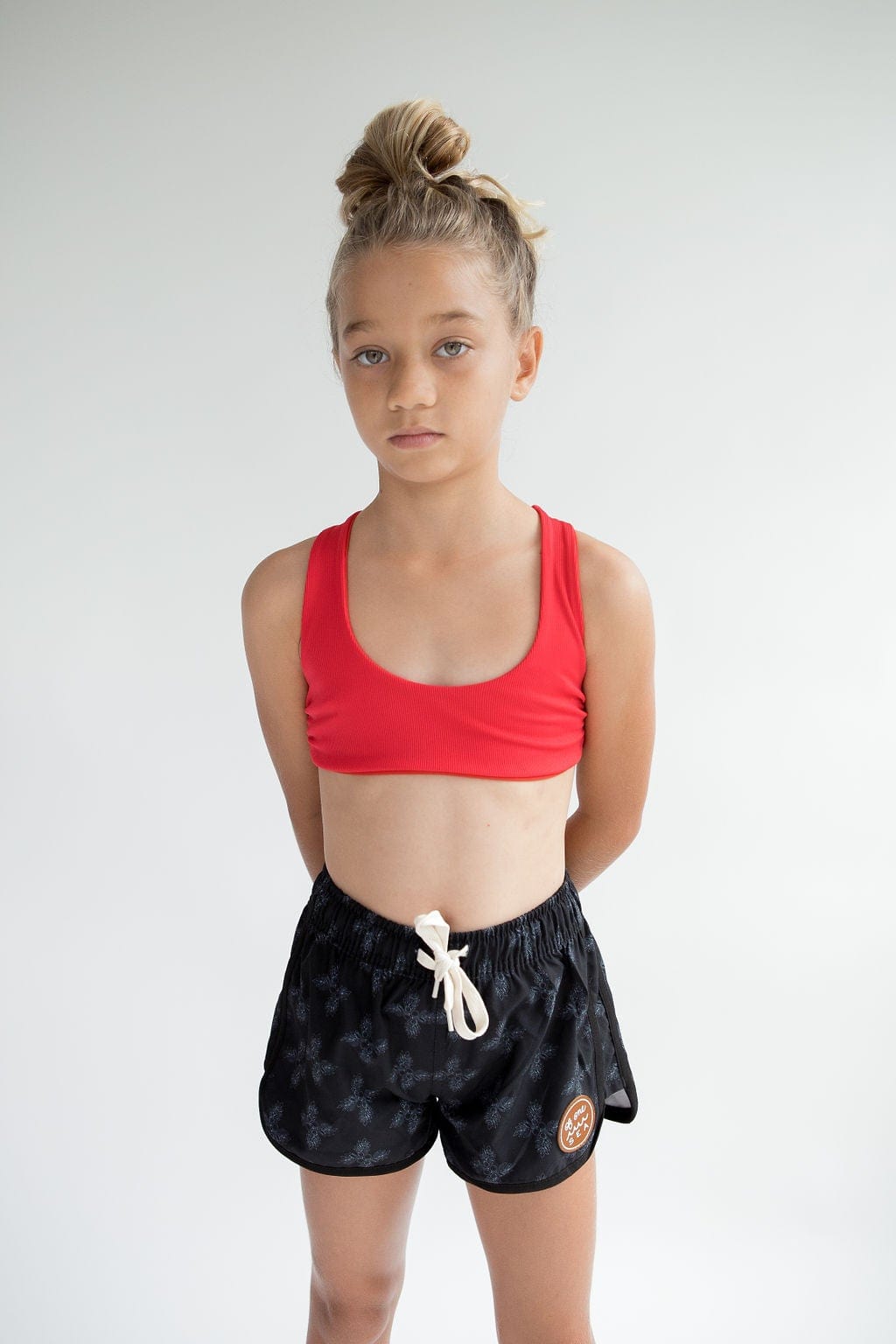 Kid’s Boardie Watershorts In Black Breadfruit Bandana