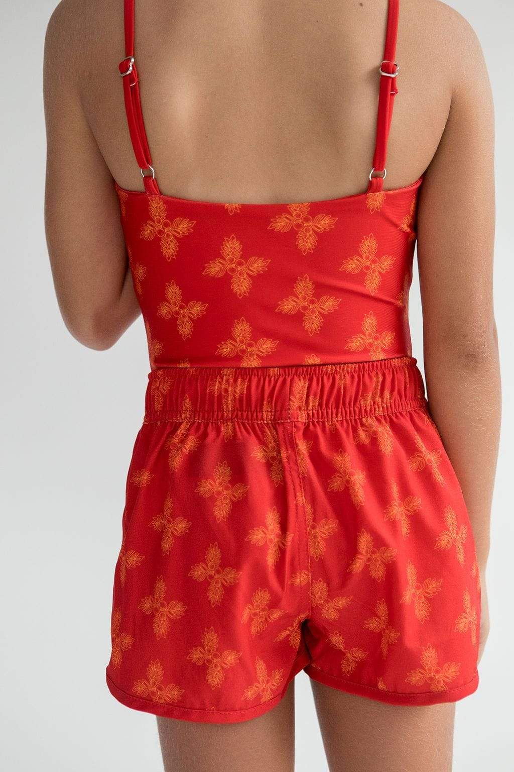 Kid’s Boardie Watershorts In Red Breadfruit Bandana