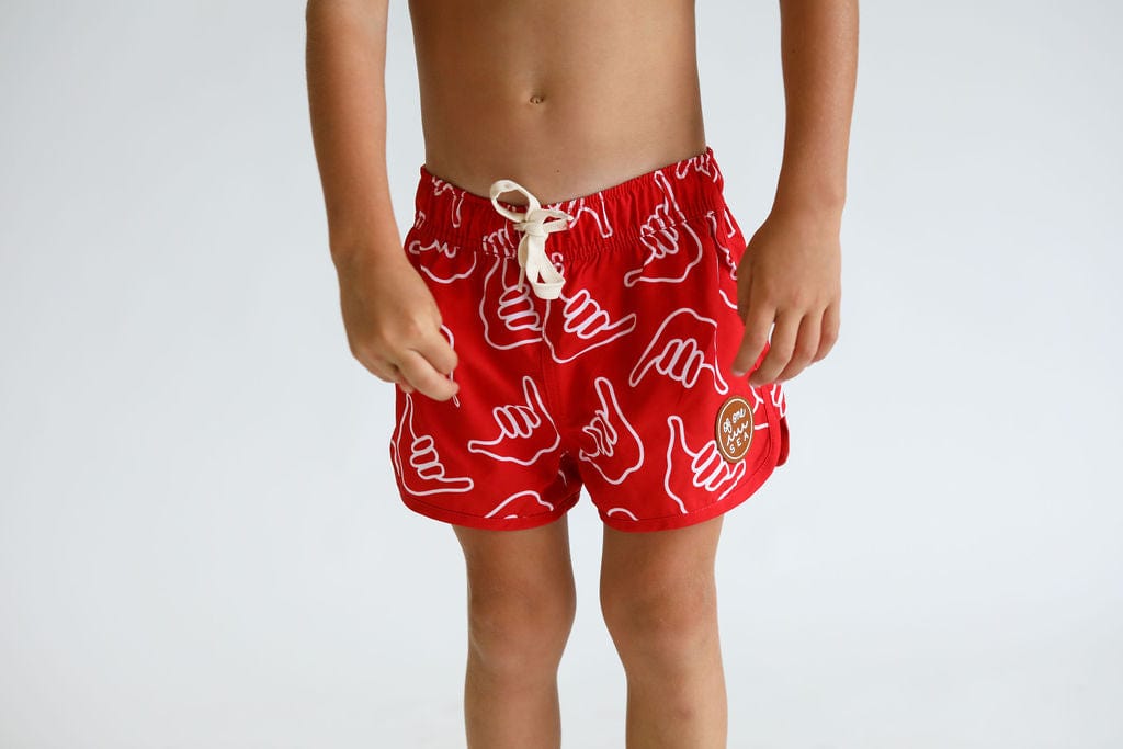 Kid’s Boardie Watershorts In Red Shaka