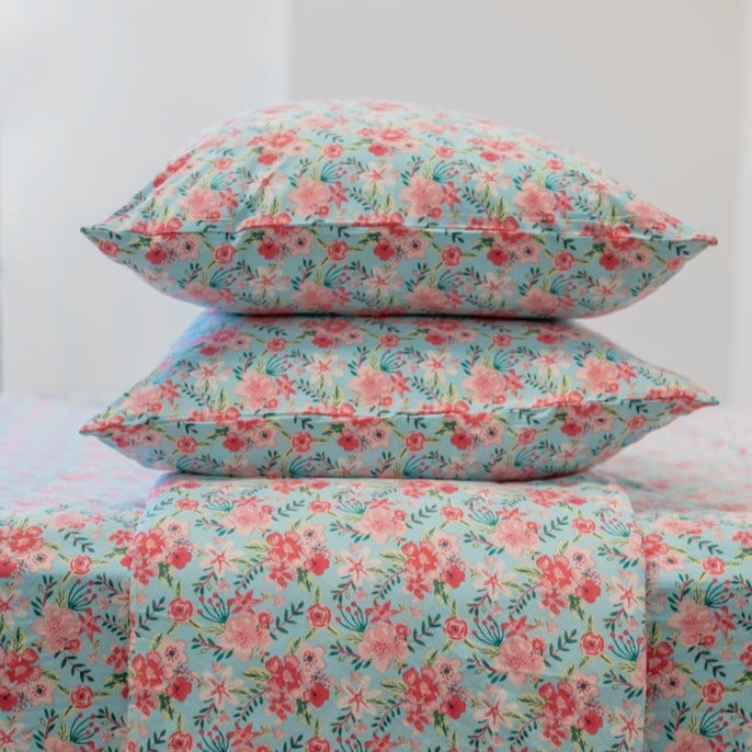 Pillow Case - Aqua Floral