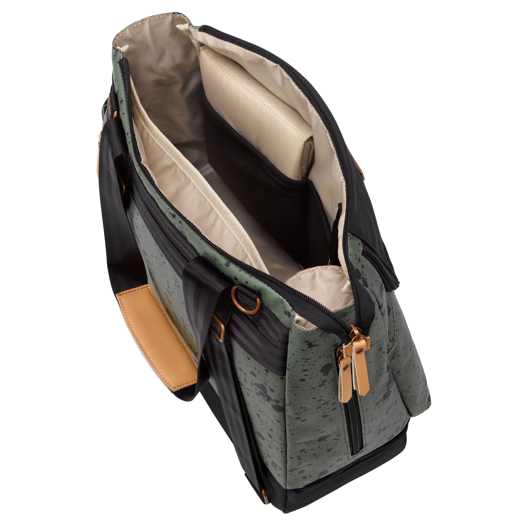 Petunia Pickle Bottom Convertible Tote Diaper Backpack Pivot Pack in Olive Ink Blot Totes