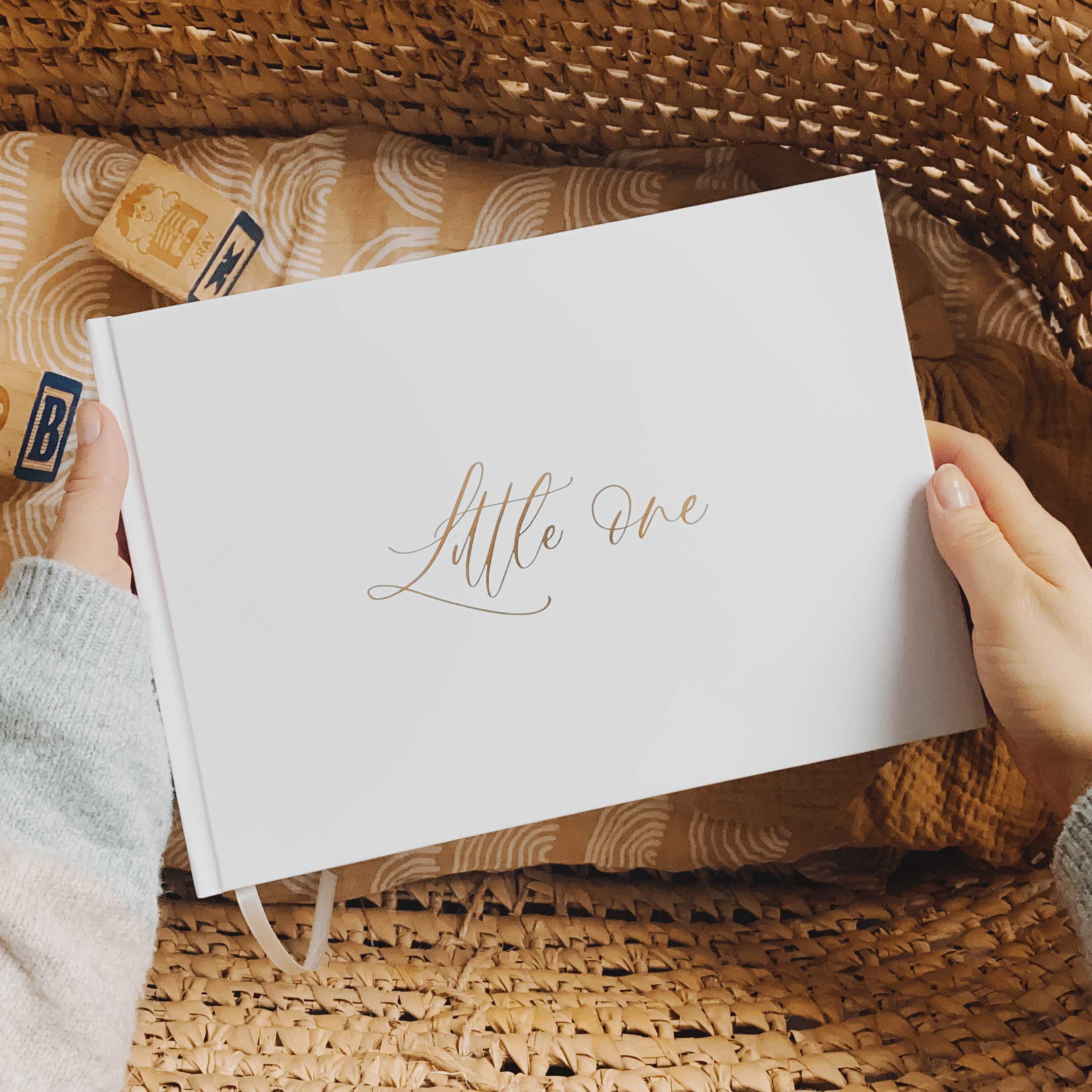 Baby memory book - White and Gold Foil with Gilded Edges