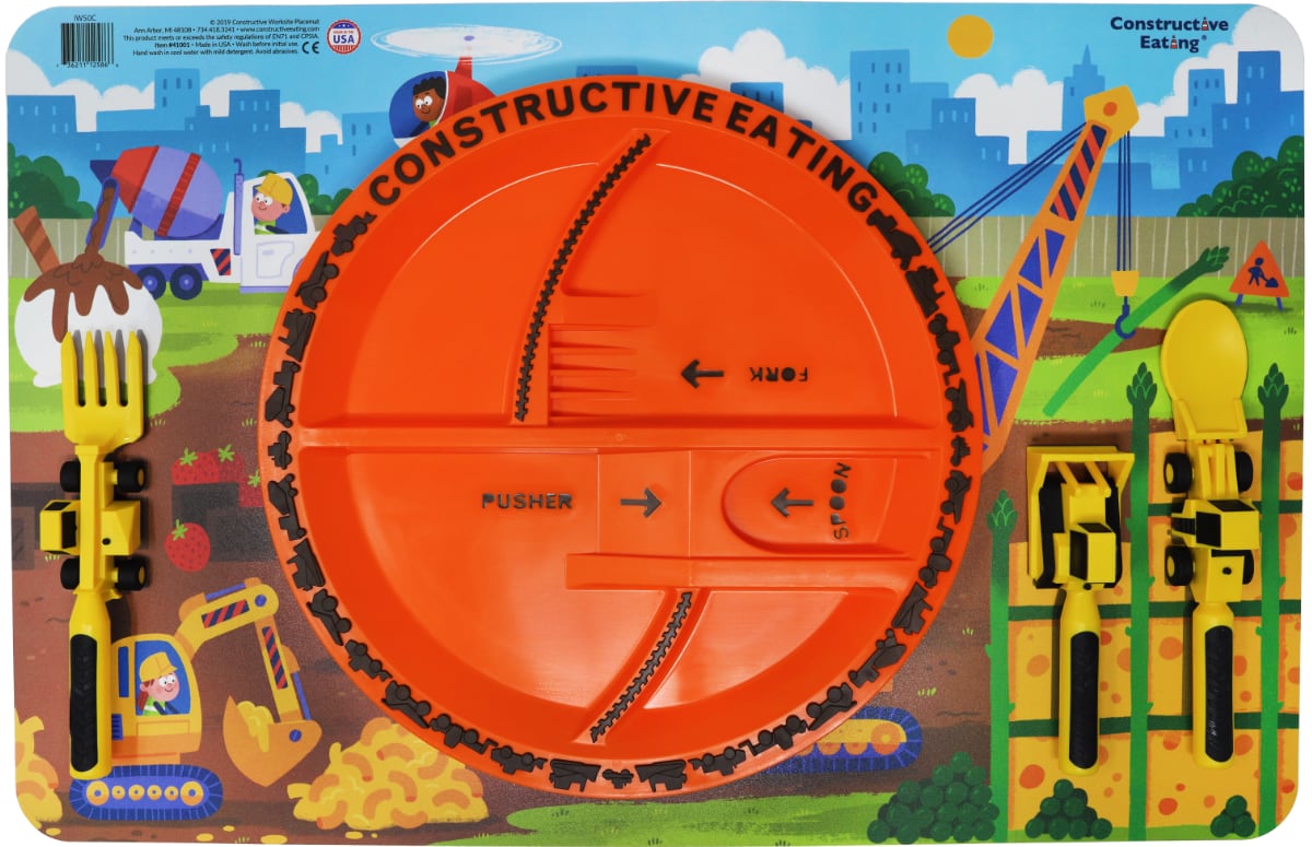 Constructive Eating Construction Fun Plate & Utensils Set For Toddlers Tableware
