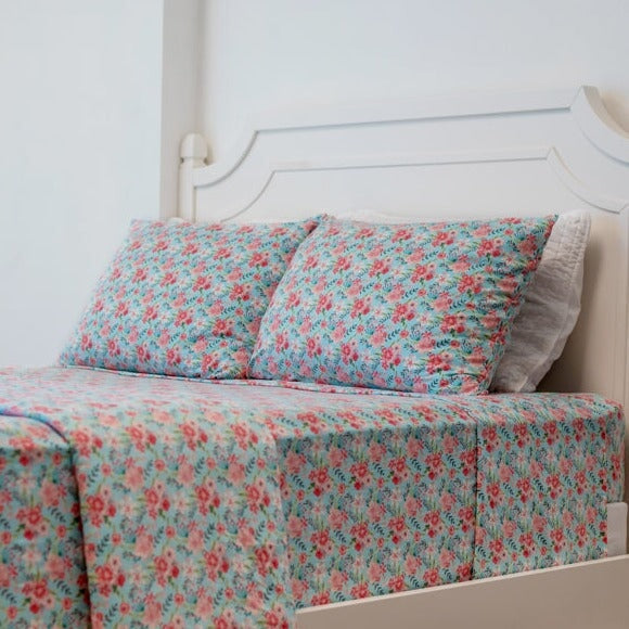 Quilted Blanket - Aqua Floral