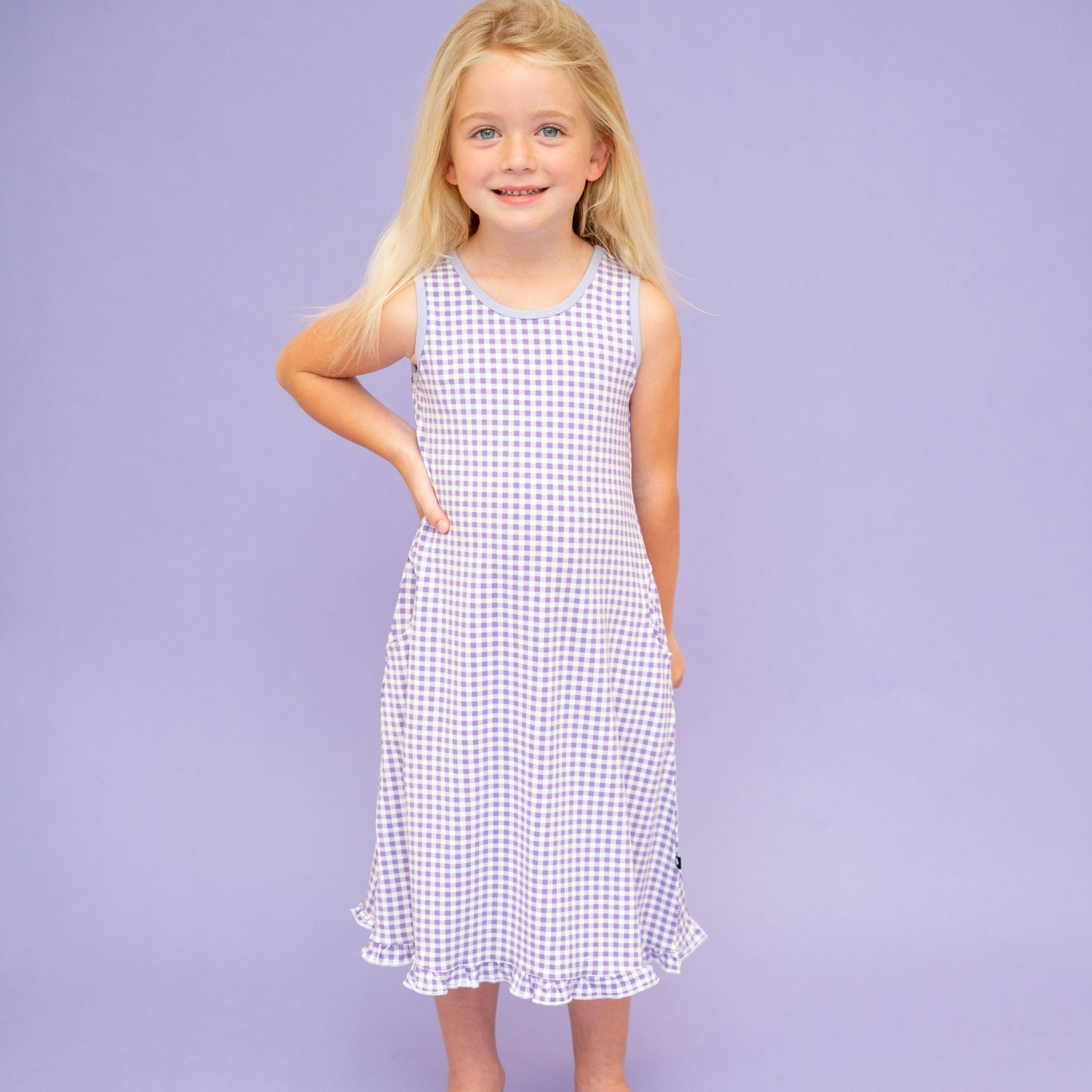 Summer Boho Dress - Gingham Purple