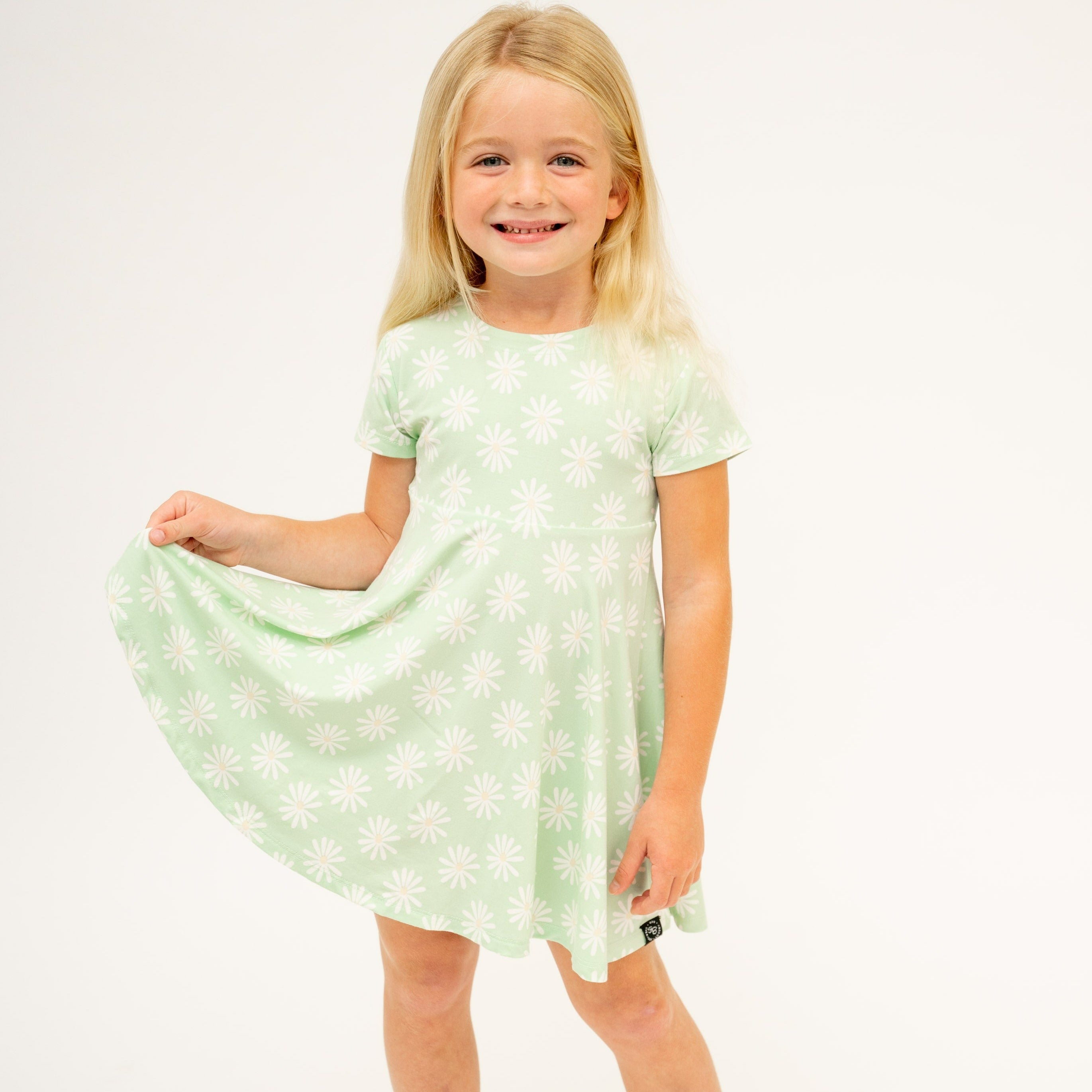 Swirly Girl Short Sleeve Dress - Daisy Mint