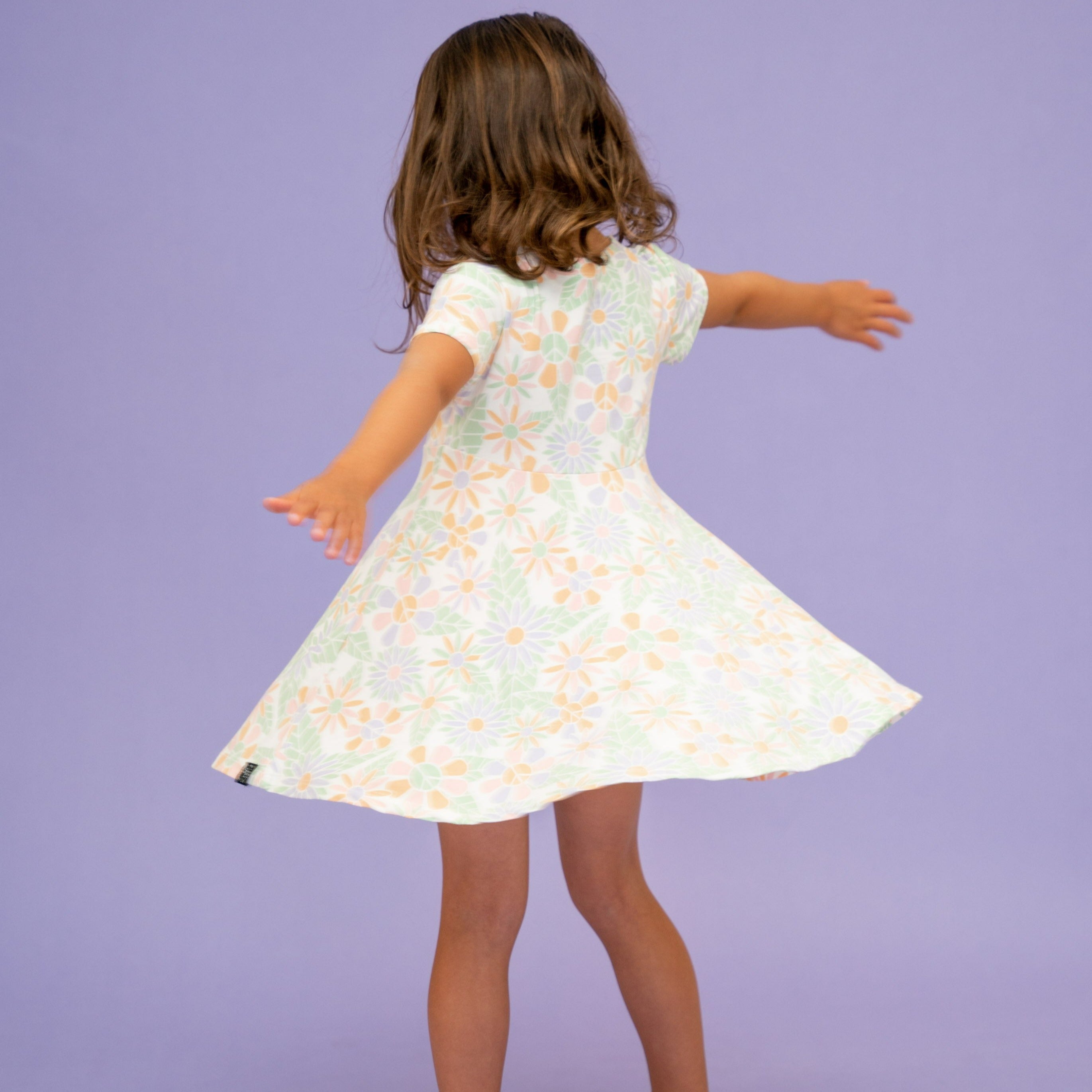 Swirly Girl Short Sleeve Dress - Groovy Flowers