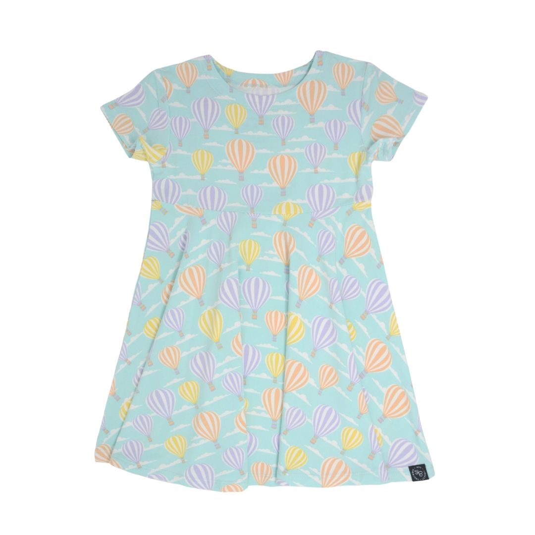 Swirly Girl Short Sleeve Dress - Hot Air Balloons