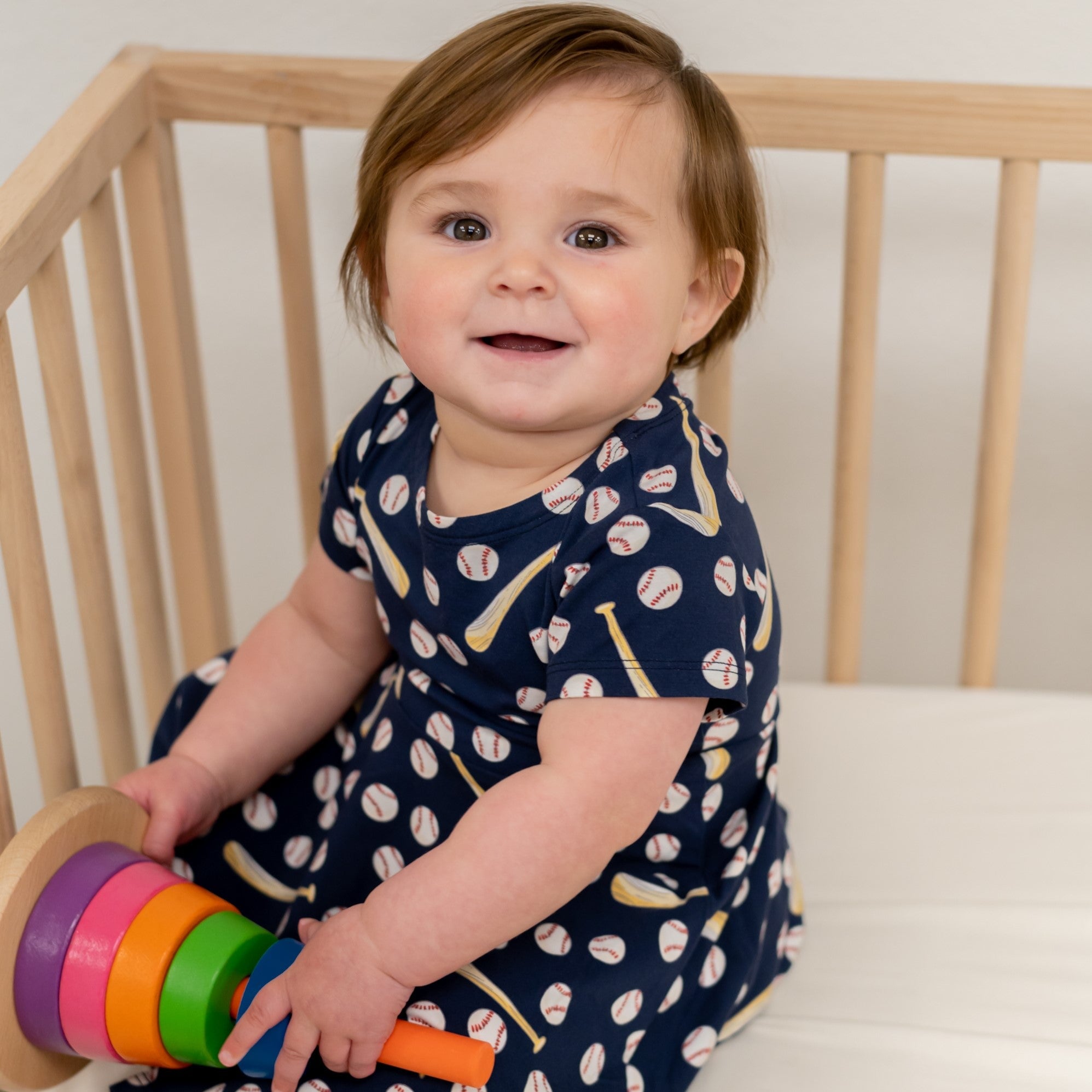 Swirly Girl Short Sleeve Dress - Little Slugger Navy