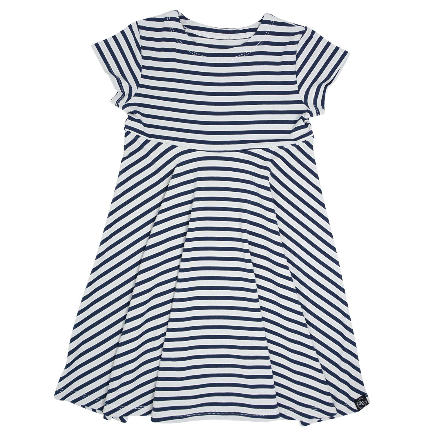 Swirly Girl Short Sleeve Dress - Navy Stripe