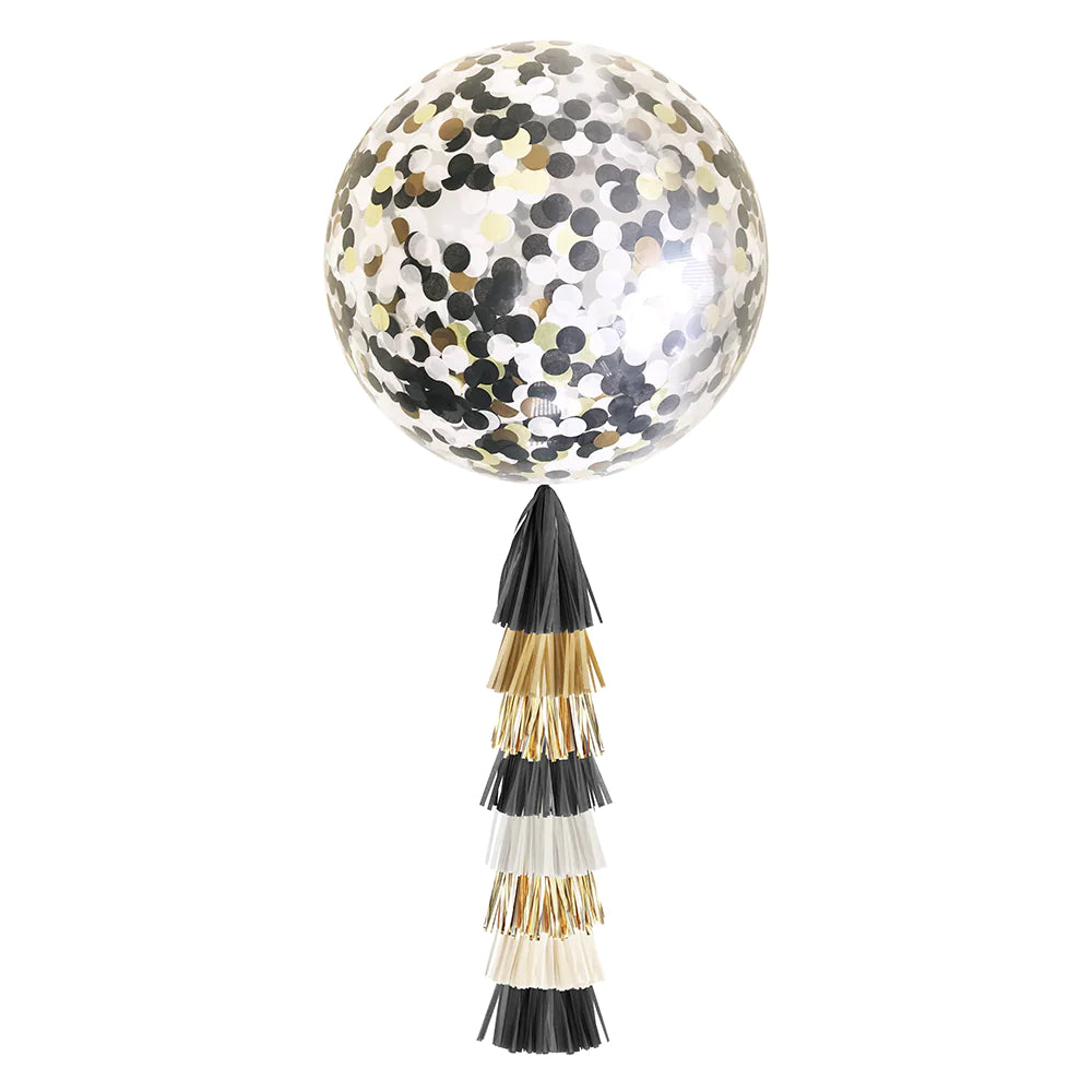 Black & Gold Confetti Jumbo Tassel Balloon