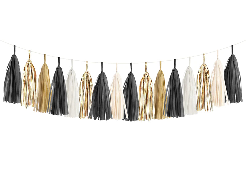 Black & Gold Tissue Tassel Garland Kit