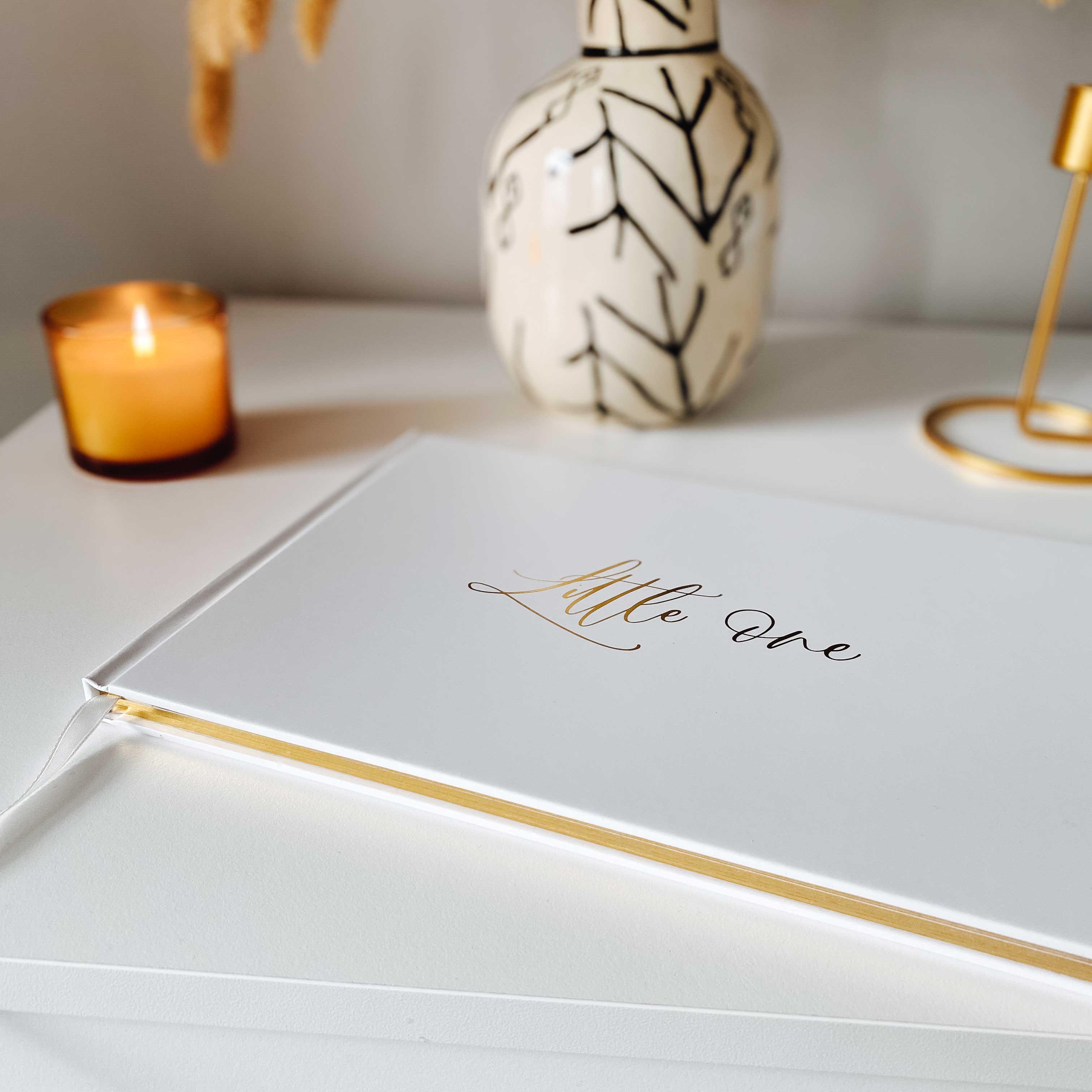 Baby memory book - White and Gold Foil with Gilded Edges